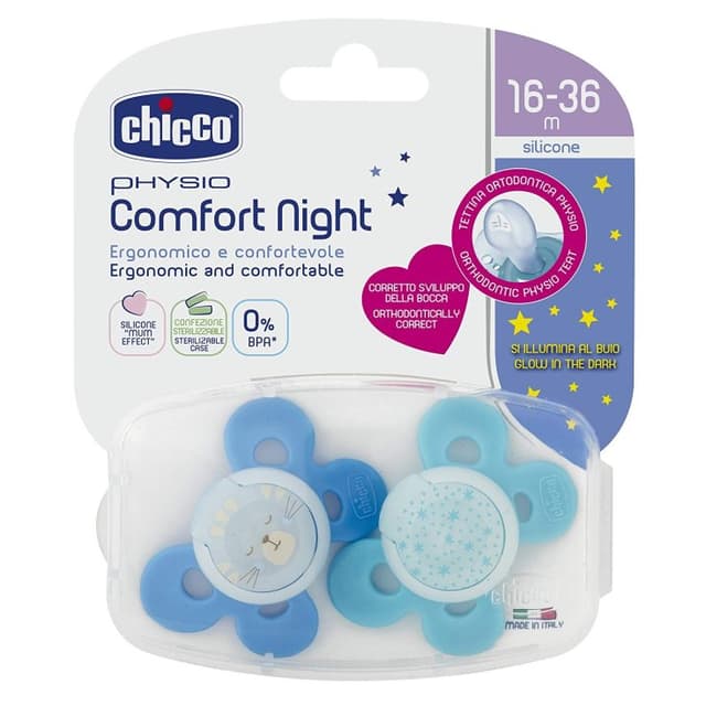 Chicco Succh Ciuccio Lumi Blu Silicone 12M+ – 2 pezzi