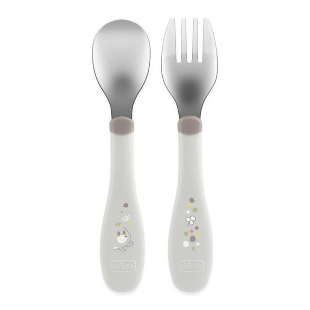 Chicco Set Posateria in Acciaio Inox – da 18 Mesi, Grigio