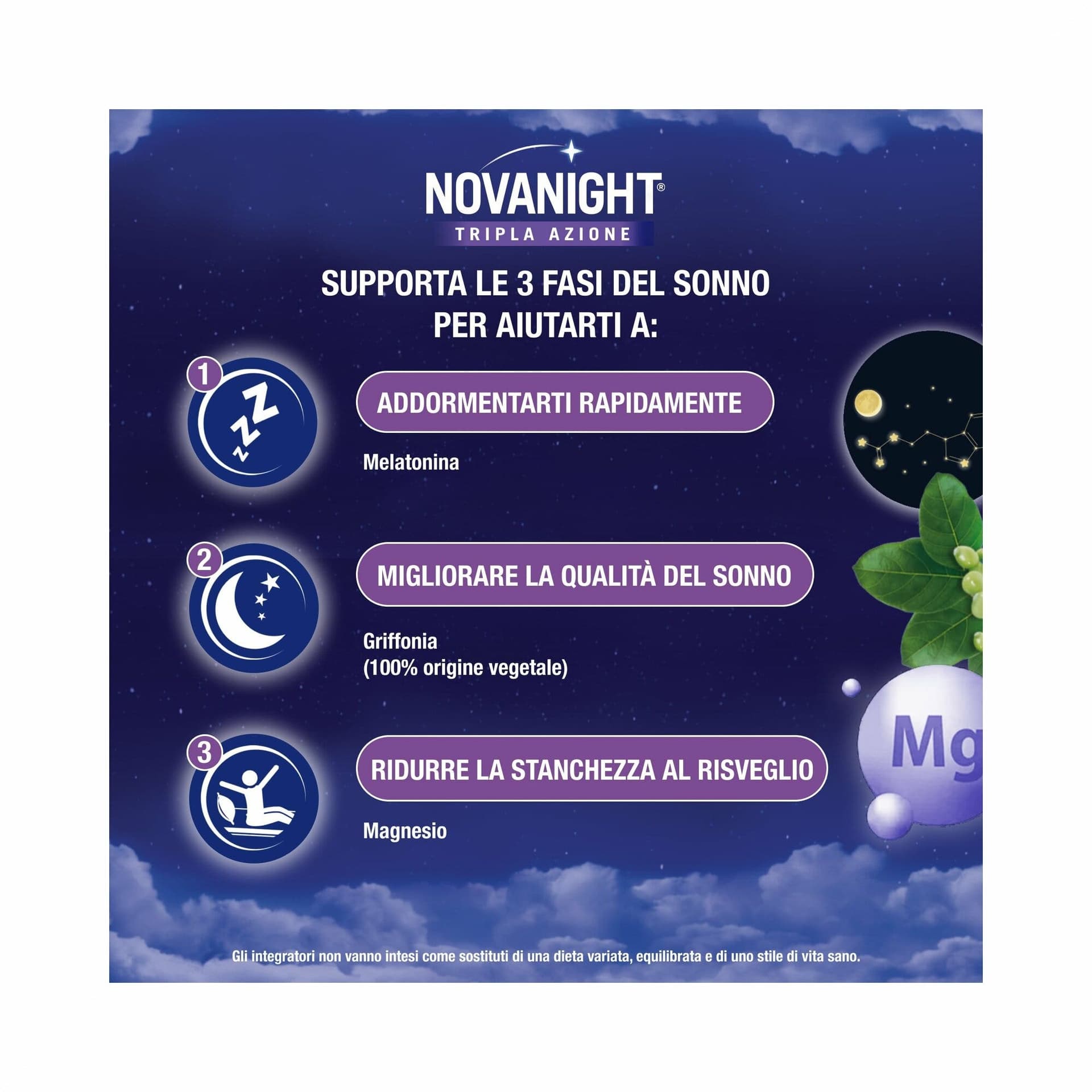 Novanight Tripla Azione Melatonina – 20 bustine