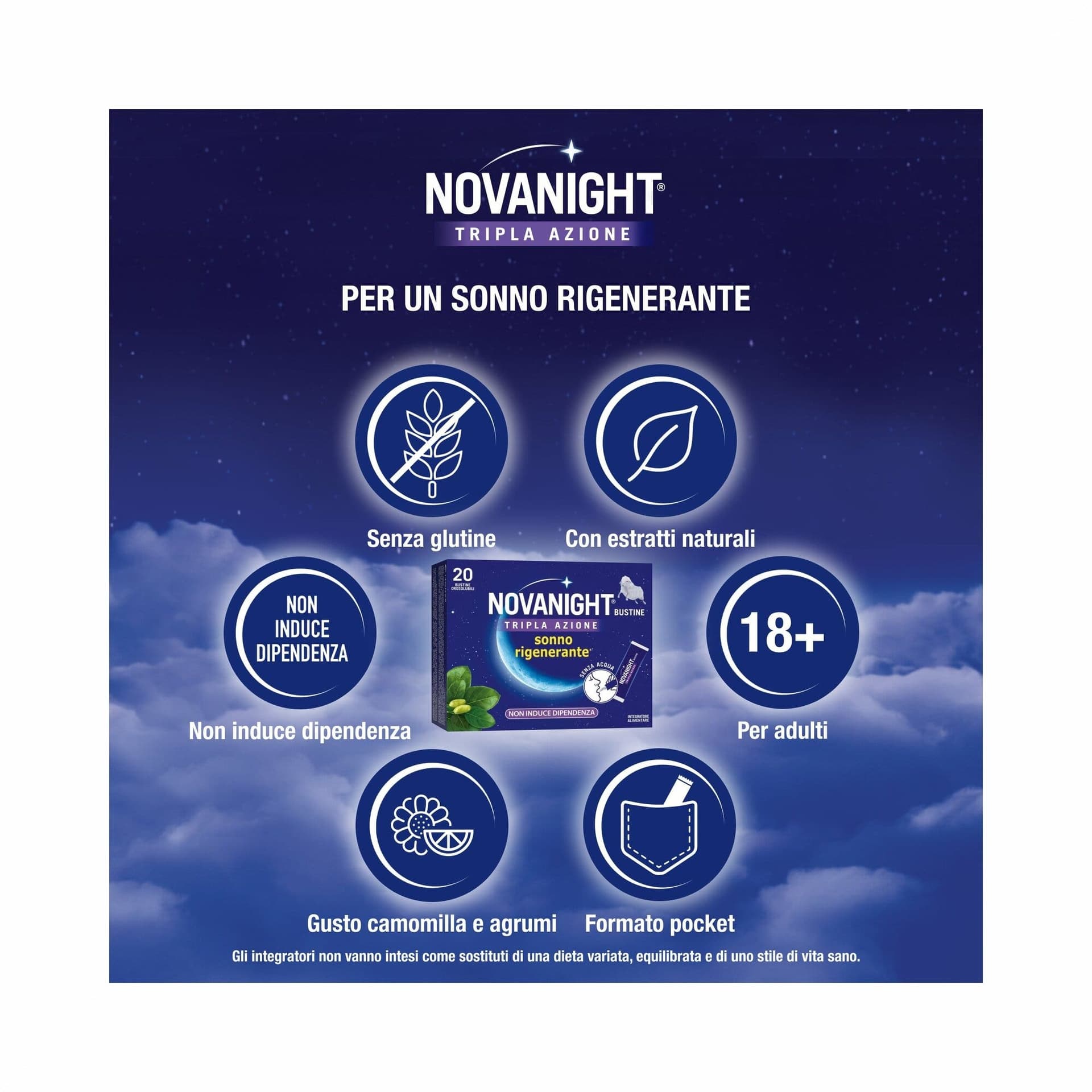 Novanight Tripla Azione Melatonina – 20 bustine