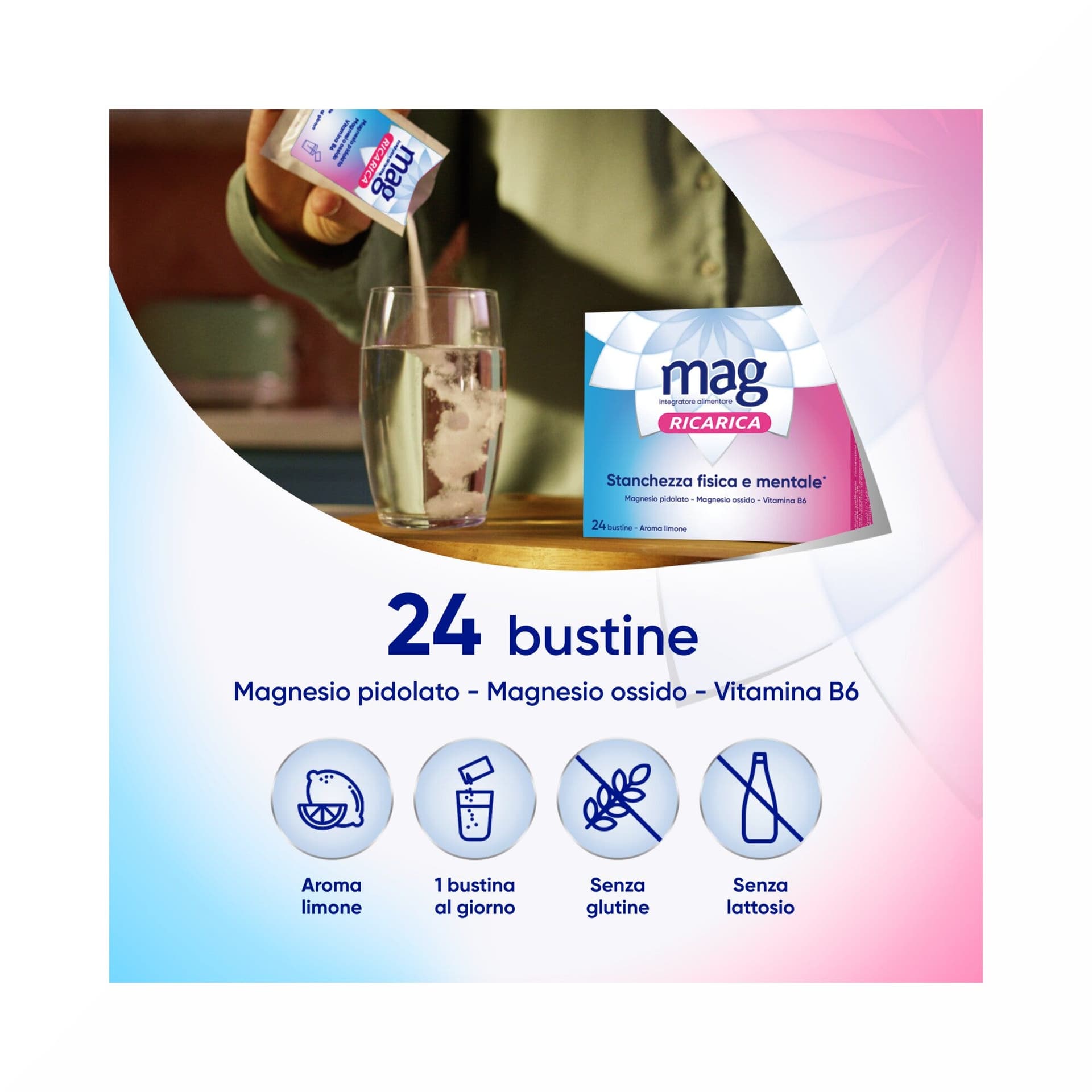 Mag Ricarica 24 Ore Magnesio + Elettroliti – 24 bustine