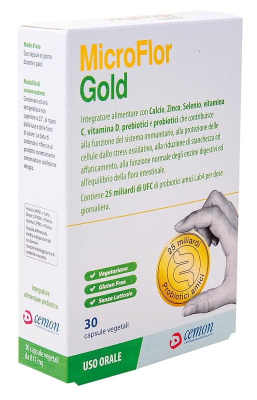 Microflor Gold Vitamina C + Fermenti lattici probiotici – 30 capsule con batteri dell'acido lattico