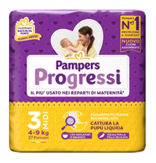 Pampers Progressi Midi Taglia 3 – 27 Pannolini (4–9 kg)