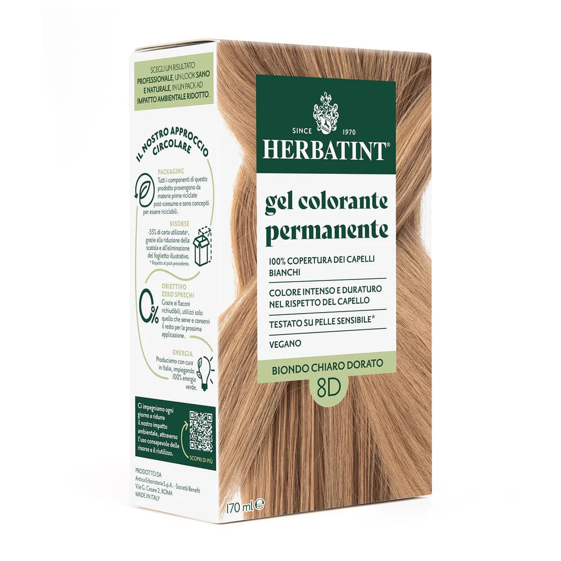 Herbatint 8D Biondo Chiaro Dorato – Tinta permanente Gel, 150 ml