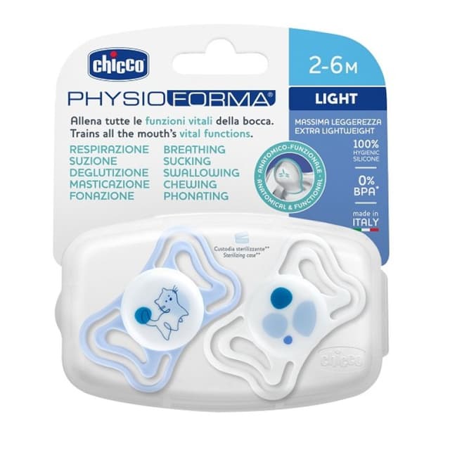 Chicco Physio Light Ciuccio Silicone Blu 6+ Mesi – 2 pezzi