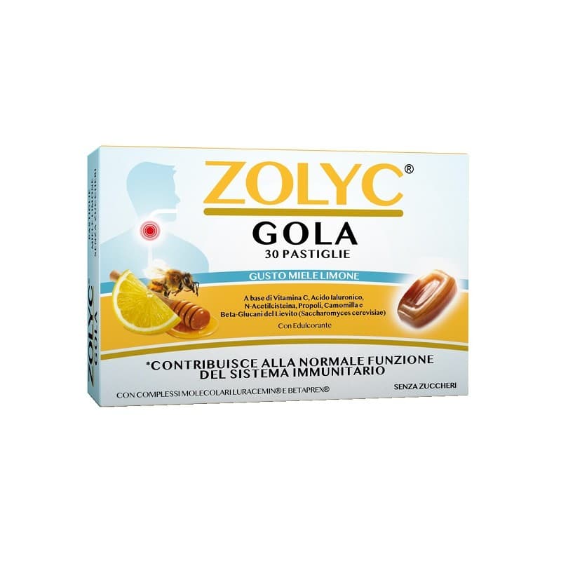 Zolyc Gola Miele-Limone Vitamina C 156 mg + Propoli – 30 pastiglie per gola e faringe