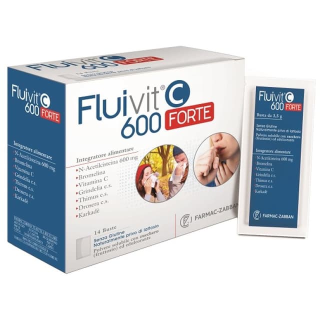 Fluivit C 600 Forte N-acetilcisteina + Vitamina C – 14 bustine