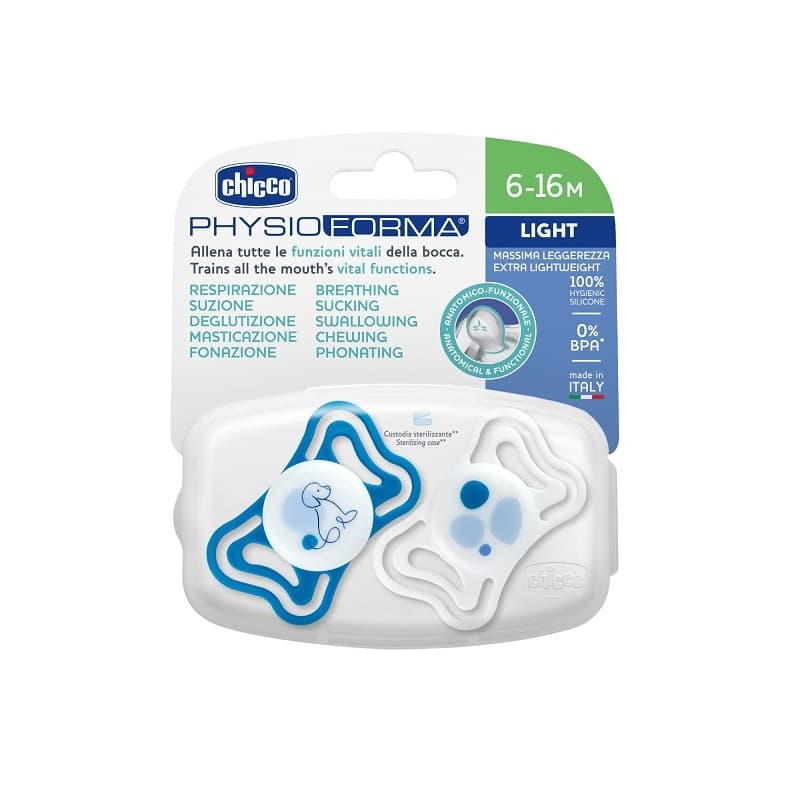 Chicco Succhietto Light Blu-Silicone 6-16M, 2 pezzi